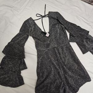 Sparkly Black Dress with Bell Sleeves